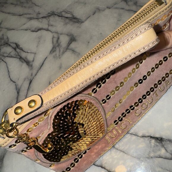 Y2K Juicy Couture Velvet Wristlet Handbag Wallet Pink Rose Gold Valentines Day - Picture 5 of 12